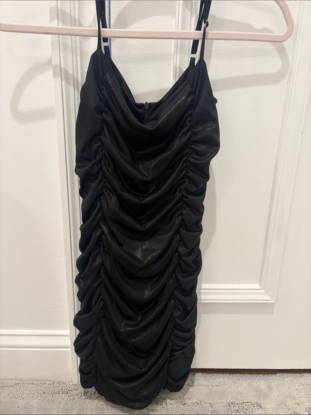 Katie J NYC Black Ruched Slip Mini Dress